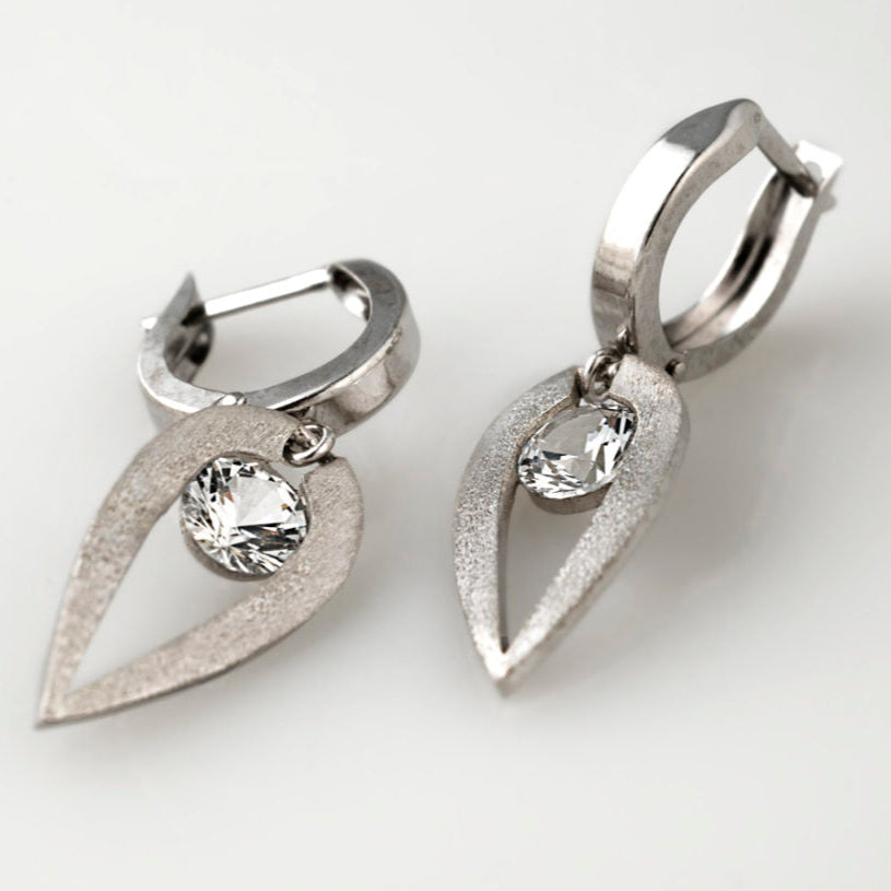 Vintage Silver Forged Zirconia Earrings-EllyBoutique