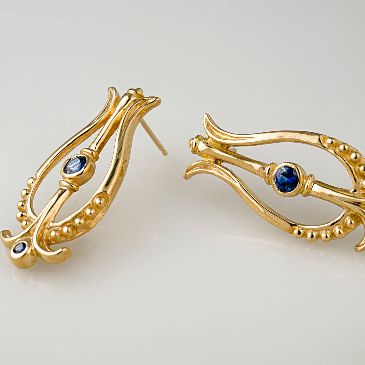 Vintage Blue Nautilus Gold Earrings-EllyBoutique