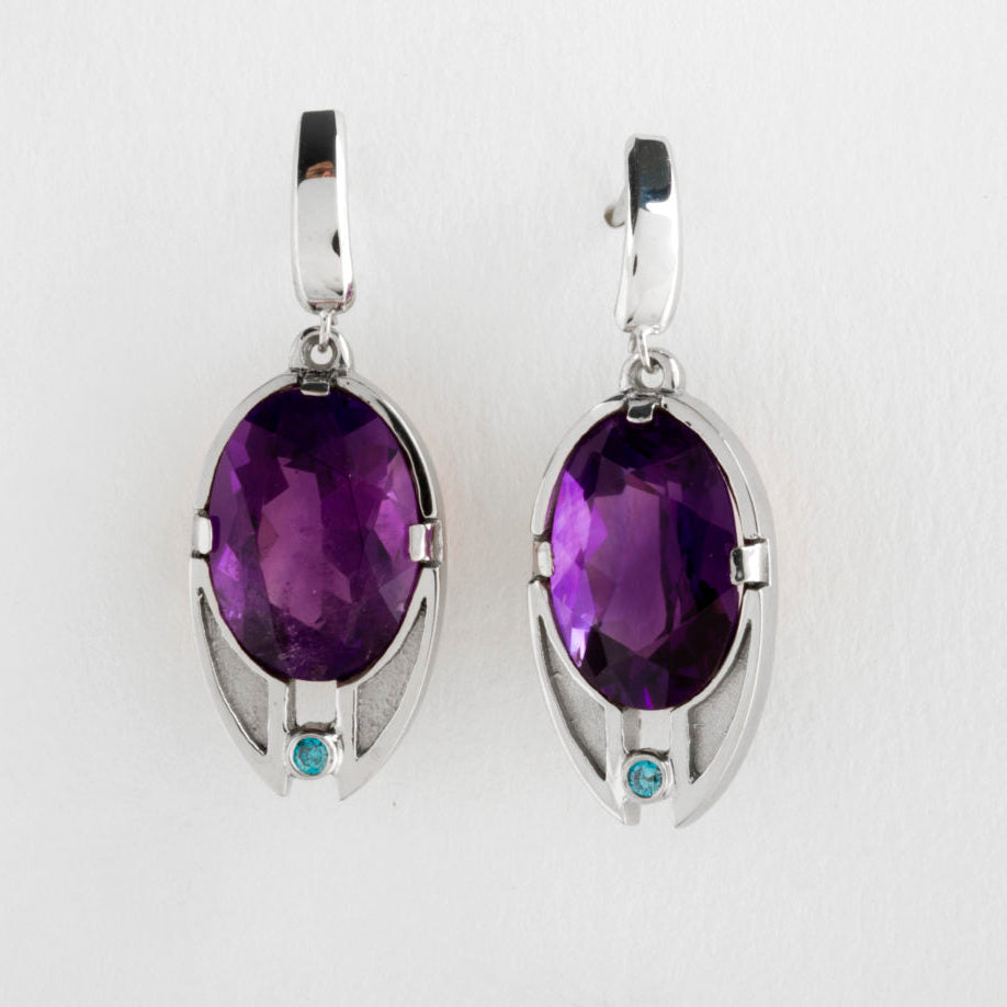 Vintage Purple Rounded Silver Earrings-EllyBoutique