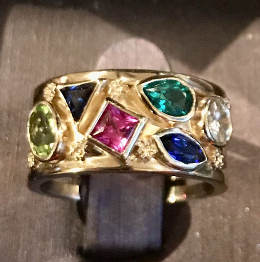 Vintage Colorful Gold Crystals Ring-EllyBoutique