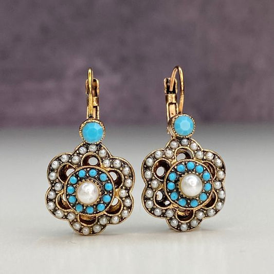 Vintage Blue Mandala Stone Earrings-EllyBoutique