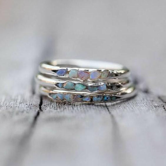 Vintage Layered Blue Stones Silver Ring-EllyBoutique