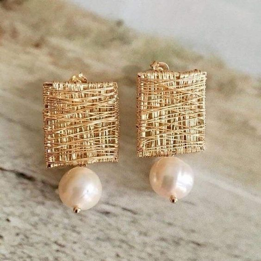 Vintage Golden Threads with Pearls Earrings-EllyBoutique