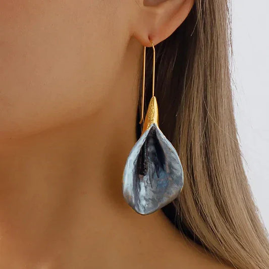 Vintage Blue & Gold Lotus Earrings-EllyBoutique
