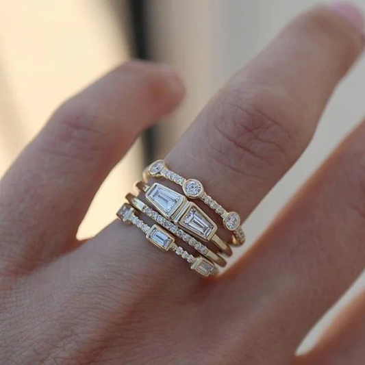 Vintage Gold & Zirconia Ring Set-EllyBoutique