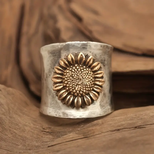 Vintage Sunflower Silver Ring-EllyBoutique