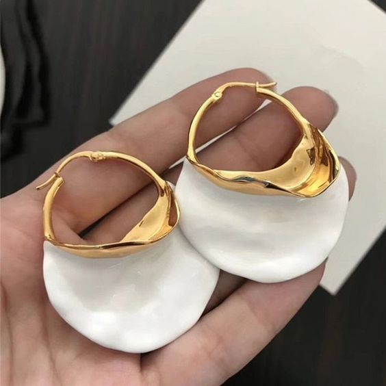 Vintage White & Gold Earrings-EllyBoutique