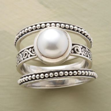 Vintage Layered Silver Pearl Ring-EllyBoutique