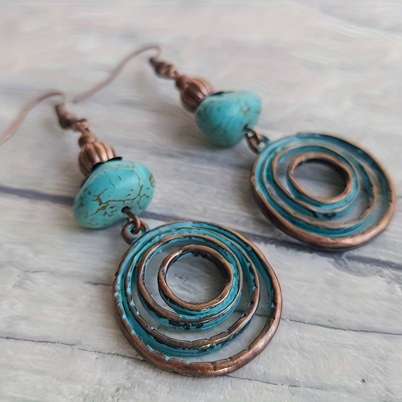 Vintage Turquoise Spiral Earrings-EllyBoutique