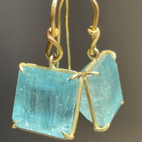 Vintage Gold Square Turquoise Crystal Earrings-EllyBoutique