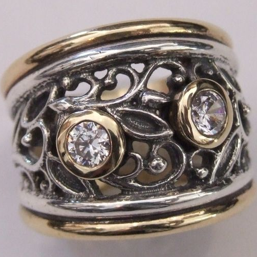 Vintage Hollow Zirconia Silver & Gold Ring-EllyBoutique