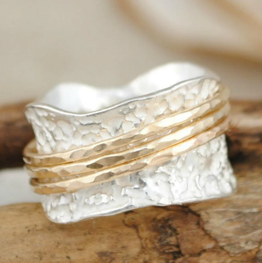 Vintage Spinner Thin Gold & Silver Ring-EllyBoutique