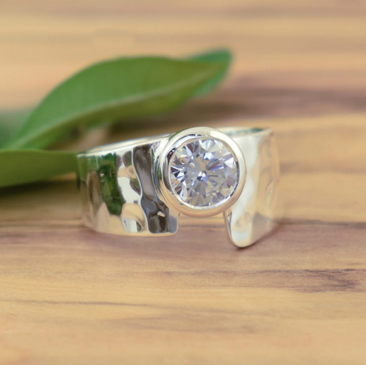 Vintage Inlaid Silver Glass Ring-EllyBoutique