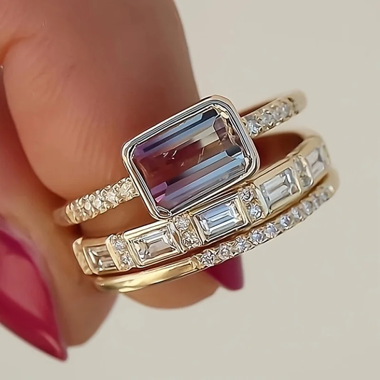 Vintage Bright Glass Ring Set-EllyBoutique
