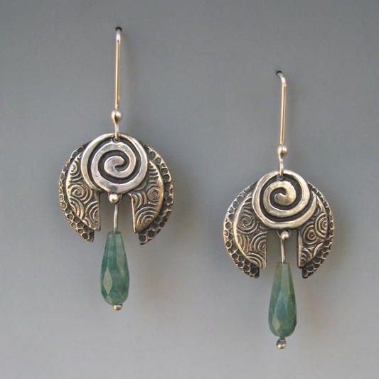 Vintage Green Dangling Stone Earrings-EllyBoutique