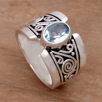 Vintage Blue Silver Stone Ring-EllyBoutique