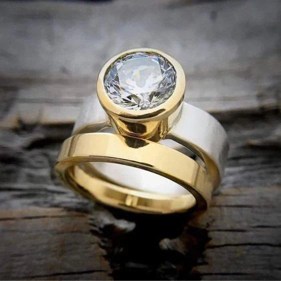 Vintage Inlaid Glass Gold & Silver Ring-EllyBoutique