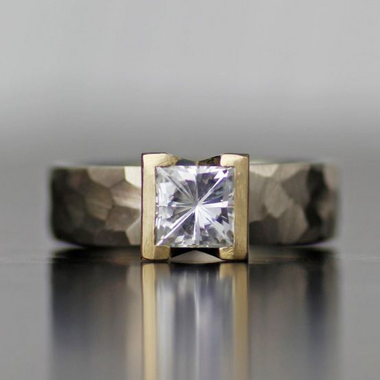 Vintage Silver & Gold Inlaid Glass Ring-EllyBoutique