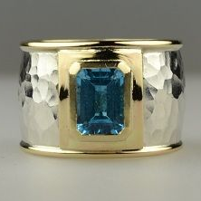 Vintage Silver & Gold Blue Crystal Ring-EllyBoutique