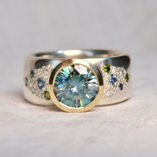 Vintage Bright Blue Zirconia Silver Ring-EllyBoutique