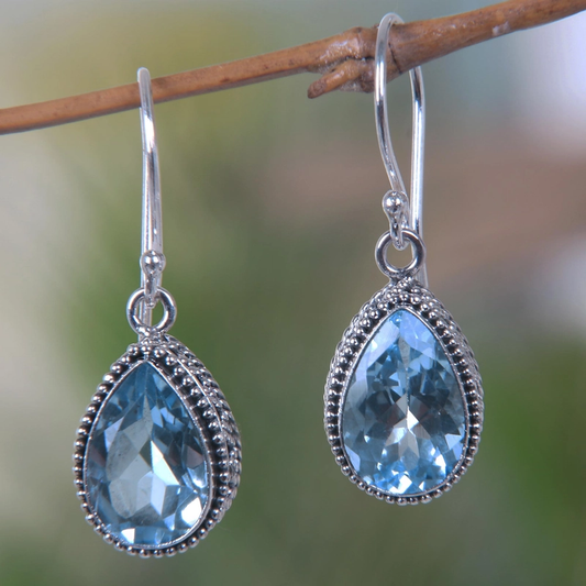 Vintage Blue Glass Drop Earrings-EllyBoutique