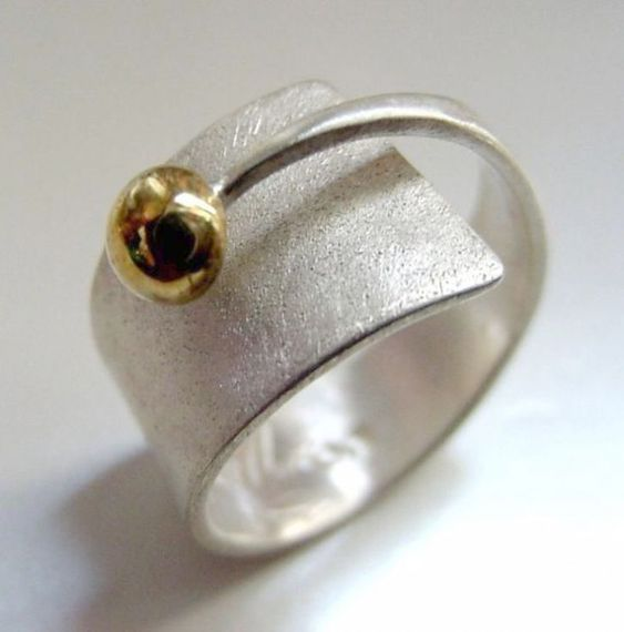 Vintage Open Gold Bead Silver Ring-EllyBoutique