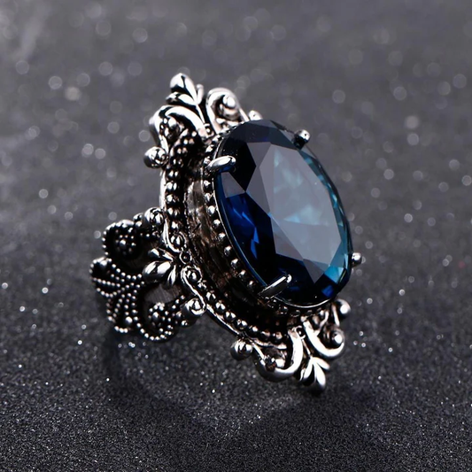 Vintage Dark Blue Stone Ring-EllyBoutique