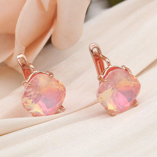 Elegant Pink Rounded Opal Earrings-EllyBoutique