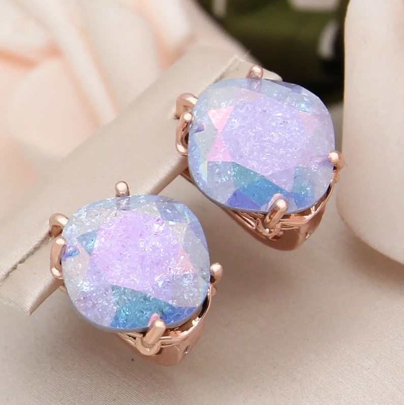 Elegant Purple Rounded Opal Earrings-EllyBoutique
