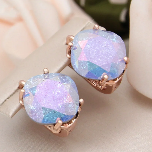 Elegant Purple Rounded Opal Earrings-EllyBoutique