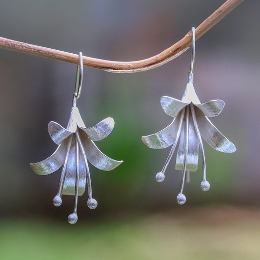 Vintage Silver Open Lotus Earrings-EllyBoutique