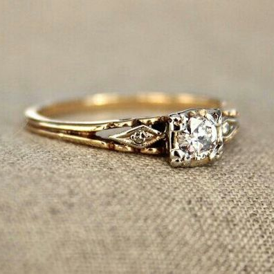 Vintage Zirconia Fine Gold Ring-EllyBoutique
