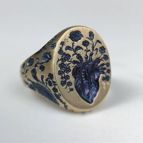 Vintage Blue Flower Gold Ring-EllyBoutique