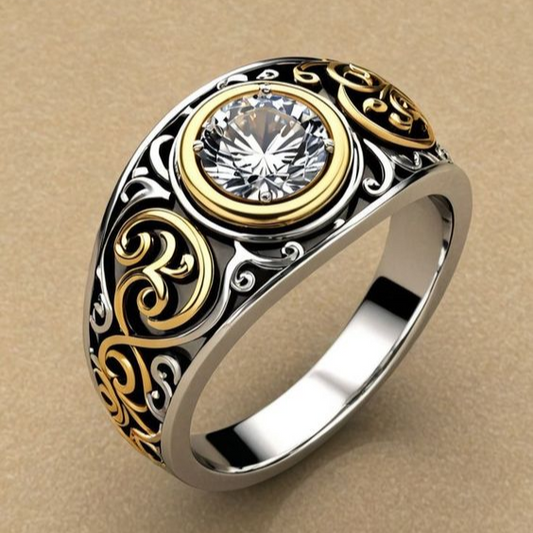 Vintage White Crystal Gold Ring-EllyBoutique