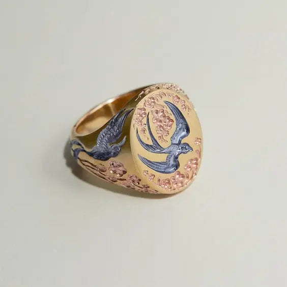 Vintage Blue Gold Hummingbird Ring-EllyBoutique