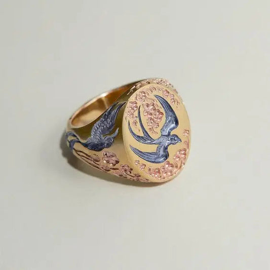 Vintage Blue Gold Hummingbird Ring-EllyBoutique