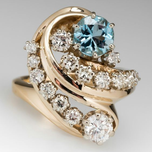 Vintage Blue Spiral Gold Zirconia Ring-EllyBoutique