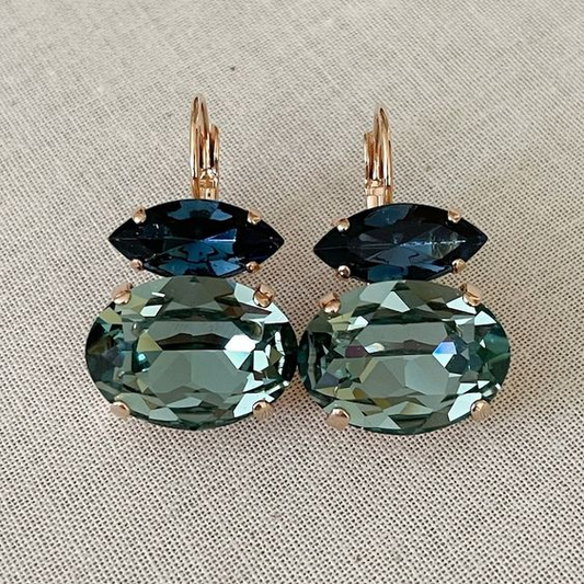 Vintage Green & Blue Glass Earrings-EllyBoutique
