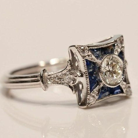 Vintage Square Blue Zirconia Ring-EllyBoutique