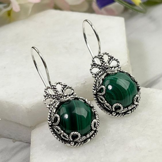 Vintage Green Round Earrings-EllyBoutique