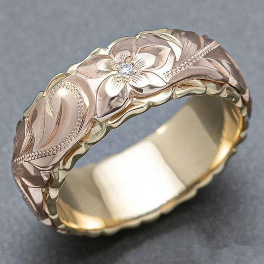 Vintage Rose Flower Gold Ring-EllyBoutique