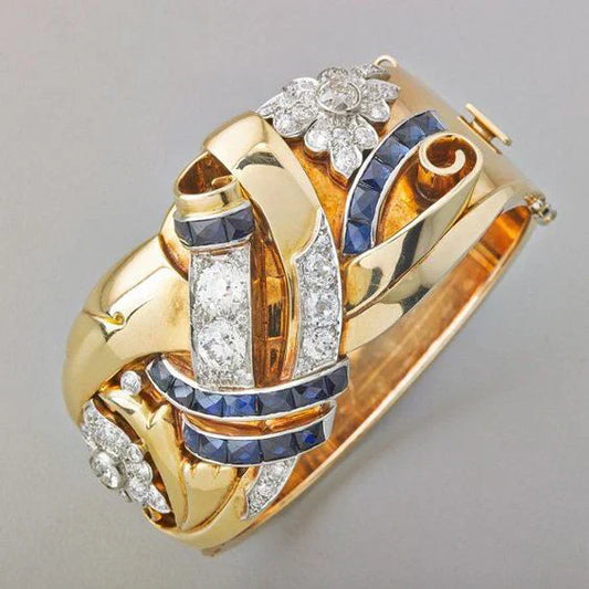 Vintage Gold Blue Zirconia Ring-EllyBoutique