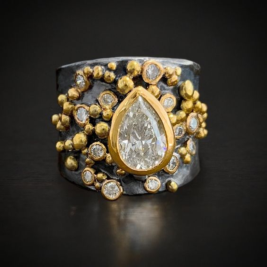 Vintage Dark & White Glass Ring-EllyBoutique