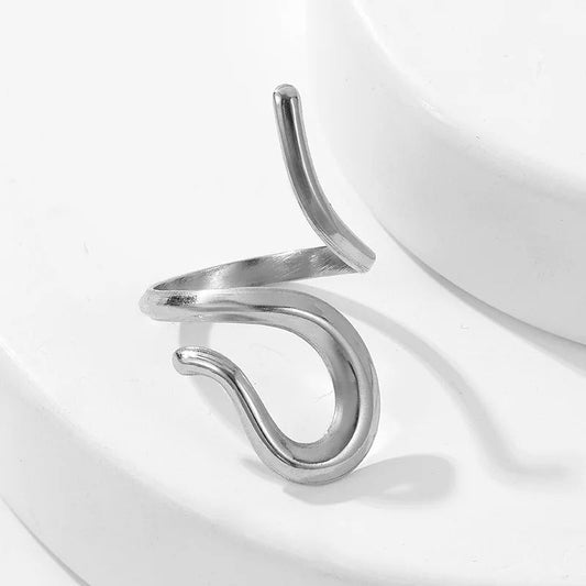 Silver Twist Curved Design Open Ring-EllyBoutique