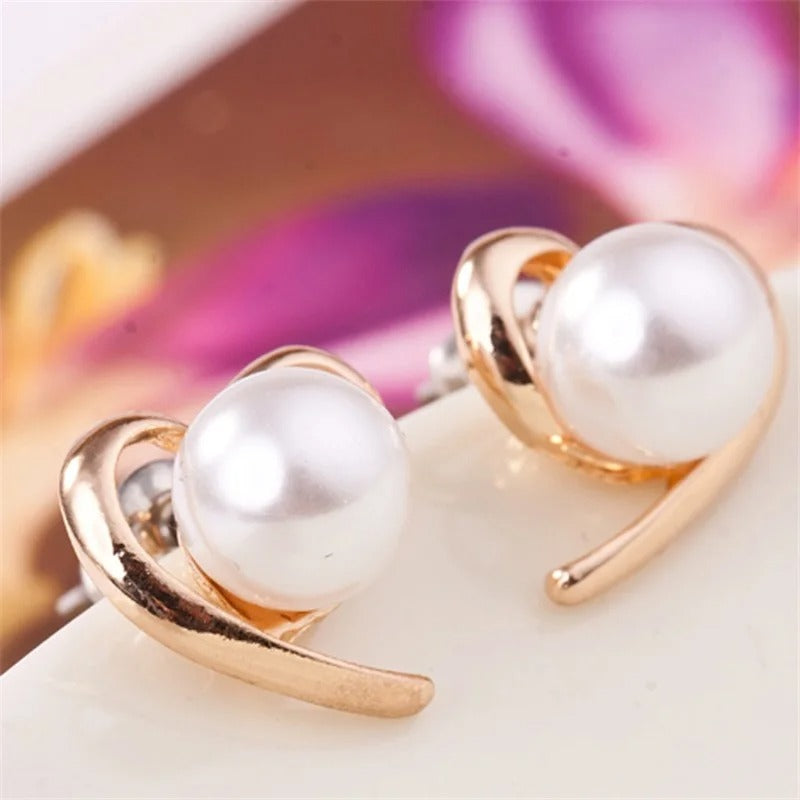 Vintage Rose Gold Pearl Stud Earrings-EllyBoutique