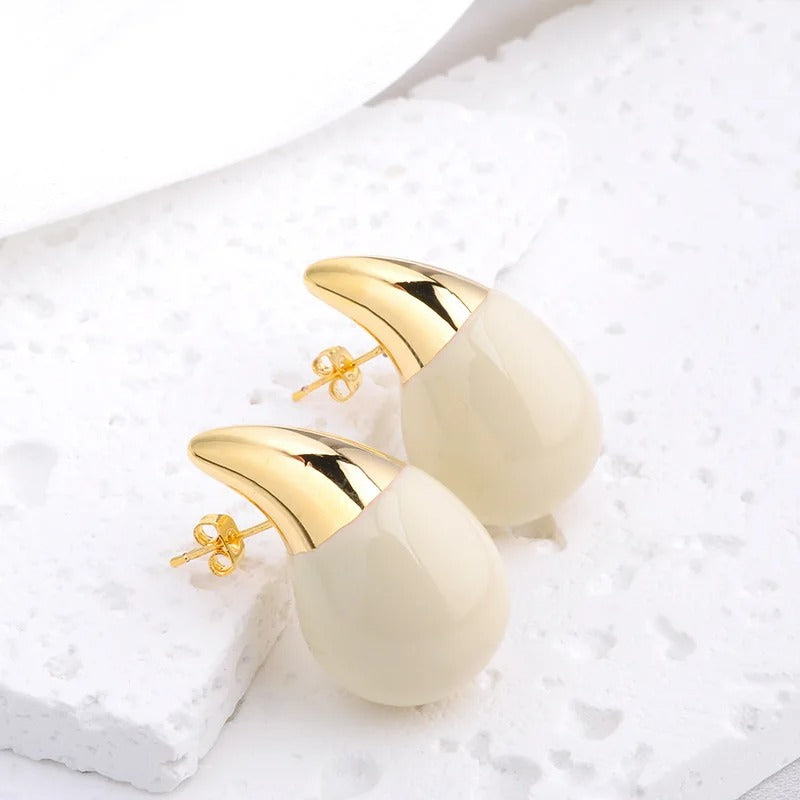 Ivory Gold Pointed Drop Vintage Earrings-EllyBoutique