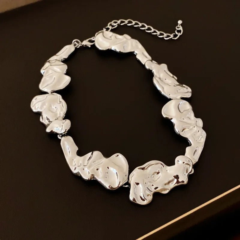 Retro Silver Glossy Abstract Statement Necklace-EllyBoutique