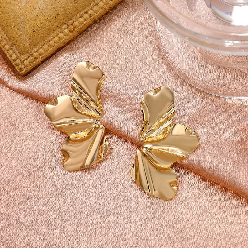Vintage Gold Petal-Shaped Glossy Earrings-EllyBoutique
