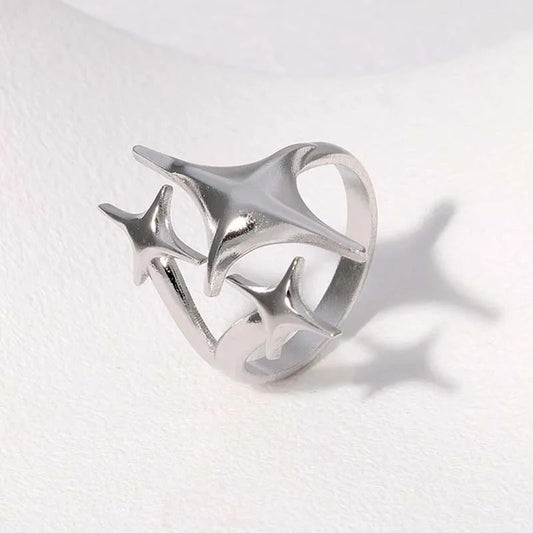 Silver Triple-Star Shaped Adjustable Ring-EllyBoutique