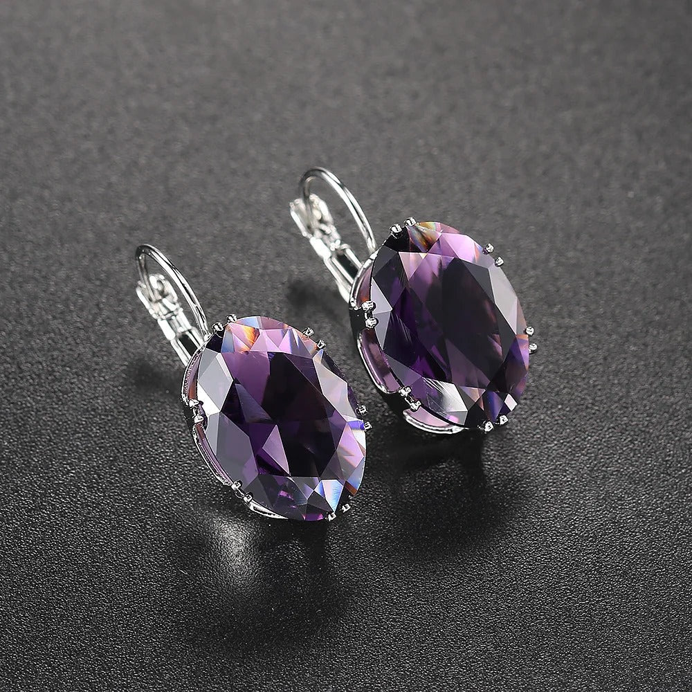 Vintage Purple Oval Earrings-EllyBoutique